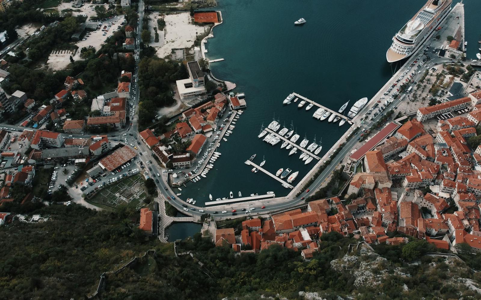 Kotor Old Town viewed from the fortress steps